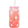 InteDesign Bicchieri da 500 ml con fiocco rosa, cannucce in plastica con coperchio, tazza per frullati, per feste, baby shower, latte, acqua ghiacciata, succhi di frutta, caffè, bibite, cocktail, bevande fredde