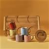 Karaca Set di tazze da caffè colorate in bambù, per 6 persone, 90 ml, con vassoio per caffè turco, tazza per moca, tazze da caffè