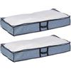 Relaxdays Set 2 Custodie Sottoletto, Organizer sotto Letto, Contenitori Coperte, Stoffa, 14x100x50 cm Grigio Trasparente, 14x100x45 cm
