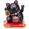 Cyrank Gatto della Fortuna a energia Solare, Braccio ondeggiante Gatto del Benvenuto Gatto della ricchezza Carino Piccolo Gatto Fortunato Feng Shui Decor per la Decorazione della casa(Nero)