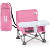 Bright Starts, Rialzo per sedia portatile Pop 'N Sit, per uso interno/esterno, sedile da pavimento con vassoio, rosa, 6 mesi-3 anni