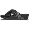 FIT FLOP LULU CRYSTAL MIX METALLIC CROSS SLIDES ALL BLACK