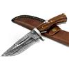 COLTELLO ARTIGIANALE LAMA FISSA IN ACCIAIO DAMASCO COLLEZIONE CON FODERO CACCIA
