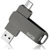 RJLLKD Chiavetta USB 64 GB Dual Drive USB 3.2 Gen 1 USB-A e Type-C Jump Drive per PC, Laptop, Memoria Telefono e Computer, Lettura 150 MB/s Pen Drive Portatile per Archiviare Foto, Video e Musica, Nero