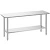 VEVOR Tavolo da Lavoro da Cucina, Banco da Lavoro Centrale in Acciaio Inox 182,9 x 61 cm, Tavolo per Catering Preparazione Ripiano Inferiore Regolabile, Ristorante, Hotel, Supermercato, Senza Ruote