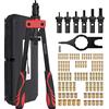 Proster 14 Rivettatrice Professionale a Doppia Impugnatura Kit Pistola a Rivetti con 6pz Mandrini Metrici Intercambiabili e 150pz Rivetti Dadi Filettati M3 M4 M5 M6 M8 M10-Rosso