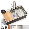 SereneLife Lavello Cucina 1 Vasca in Acciaio Inox Grigio 75x46x22 cm, Lavandino Cucina con Scolapiatti, Cestello, Vassoio, Tagliere e Portabicchiere