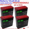 ANFEL 4 BATTERIE PIOMBO 12V 24AH USO CICLICO PER MOTO ELETTRICHE E SCOOTER 48V 22ah
