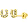 In Season Jewelry 14k Oro Ferro di Cavallo Trasparente Cz Bambini/Bambini/Ragazze Orecchini Safety