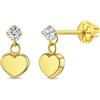 In Season Jewelry 14k Oro Pendente Cuore Bambini/Bambini/Ragazze Orecchini Sicurezza Vite Retro