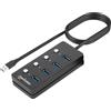 Manhattan 180887 Hub USB 3.0 4 Porte Type-A con Interruttori per Singola Porta Nero