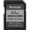 Nextorage Scheda SD ultra veloce V90 UHS-II PRO 64 GB max velocità di scrittura 299 MB/s velocità di lettura 300 MB/s (scheda di memoria SDXC UHS2 NX-F2PRO)