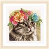 Lanarte Set per punto croce Lanarte "Corona di fiori Maine Coon Aida", schema contato, 29x29cm