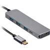 SBS EKON Hub in alluminio con 3 porte USB 3.0, uscita USB-C 100W, porta HDMI 4K Ultra HD