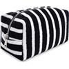 Baesics Beauty Case - Borsa cosmetica da donna, grande, a righe, morbida, leggera, per trucchi, per la cura della pelle, ampia apertura, nero-bianco, Minimalista