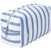 Baesics Beauty Case - Borsa cosmetica da donna, grande, a righe, morbida, leggera, per trucchi, per la cura della pelle, ampia apertura, blu/bianco, Minimalista