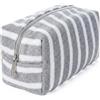 Baesics Beauty Case - Borsa cosmetica da donna, grande, a righe, morbida, leggera, per trucchi, per la cura della pelle, ampia apertura, grigio/bianco, Minimalista
