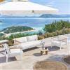 DEGHI Set relax 5 posti in alluminio bianco con braccioli in legno teak e cuscini off white - Nordes