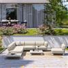 DEGHI Set relax angolare modulare 6 posti con poltrona e tavolino in alluminio beige con cuscini - Kalea