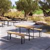 DEGHI Set pranzo stile birreria con tavolo 120x60 cm e due panche in acciaio nero e legno - Noize