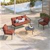 DEGHI Set relax 5 posti in alluminio antracite e corda terracotta con cuscini terracotta- Aspera
