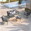 DEGHI Set relax 5 posti in alluminio e corda antracite con cuscini grigio scuro - Aspera