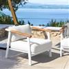 DEGHI Poltrona da esterno in alluminio bianco con braccioli in legno teak con cuscini - Nordes