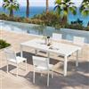 DEGHI Set pranzo bianco con tavolo 200/260/320x100 cm e 4 sedie textilene e alluminio - Carioca