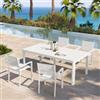 DEGHI Set pranzo bianco con tavolo 200/260/320x100 cm e 4 sedie con braccioli textilene e alluminio - Carioca