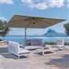 DEGHI Ombrellone da giardino 3x4 m con palo laterale effetto legno e telo in tessuto olefin beige nettuno - Carioca Wood