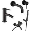 JACUZZI - RUBINETTERIA Set miscelatori lavabo a muro + bidet + vasca con accessori nero opaco Gun di Jacuzzi - Rubinetteria