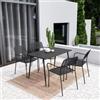 DEGHI Set pranzo tavolo 70x120 cm e 4 sedie con braccioli in acciaio nero - Faber