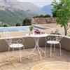 DEGHI Set bistrot tavolo rotondo 70 cm e 2 sedie con braccioli in metallo bianco - Loren