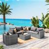 DEGHI Set relax con divano angolare poltrona e tavolino da caffè in polyrattan grigio - Horizon