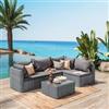 DEGHI Set relax divano angolare con cuscini e tavolino da caffè in polyrattan grigio - Horizon