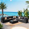 DEGHI Set relax con divano angolare e tavolino in polyrattan nero con cuscini - Horizon