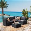 DEGHI Set relax divano angolare con cuscini e tavolino da caffè in polyrattan nero - Horizon