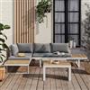 DEGHI Set relax modulare in alluminio bianco e dettagli effetto legno con cuscini grigio - Scilla