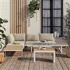 DEGHI Set relax modulare in alluminio bianco e dettagli effetto legno con cuscini tortora - Scilla
