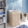 DEGHI Mobile lavatoio 60x45 cm rovere marley a 2 ante con vasca e strofinatoio - Fiona