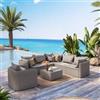 DEGHI Set relax con divano angolare poltrona e tavolino da caffè in polyrattan tortora - Horizon