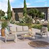 DEGHI Set relax 5 posti in alluminio beige e dettagli in legno teak con cuscini - Jeb