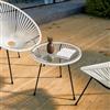 DEGHI Tavolino da giardino rotondo 50 cm in metallo nero e corda bianca con top in vetro - Kalimba