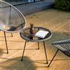 DEGHI Tavolino da giardino rotondo 50 cm in metallo nero e corda grigia con top in vetro - Kalimba