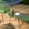 DEGHI Tavolino da giardino rotondo 50 cm in metallo nero e corda verde con top in vetro - Kalimba
