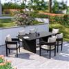 DEGHI Set pranzo tavolo 210x100 cm e 6 poltrone in alluminio nero con cuscini beige - Lowis