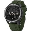 findtime Orologio digitale da uomo, militare, contapassi, bussola, impermeabile, tattico, sportivo, contacalorie, pacer, corsa, luce LED, cronometro, conto alla rovescia, Silicone verde