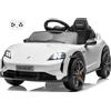 Mondial Toys Porsche Taycan Turbo S Macchina Elettrica per Bambini 12V con Telecomando Cintura a 3 Punti Fari a Led Bluetooth Auto Elettrica Full Optional (Bianco)