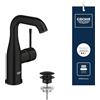 GROHE Essence Miscelatore Lavabo Smooth Body con Set Scarico Push-Open (Taglia M, Leva Metallica, Cartuccia Ceramica 28mm, Risparmio Idrico, Bocca Girevole, Attacchi 3/8 Pollici), Nero Opaco
