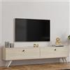 Dmora Mobile Porta TV Lumoro 160x25x40h cm Beige Marmo 2 Vani 2 Ante, Apertura a Ribalta